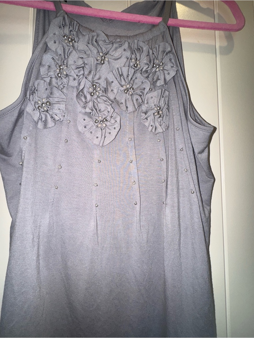INC International Concepts Gray Floral Appliqué Sleeveless Tank